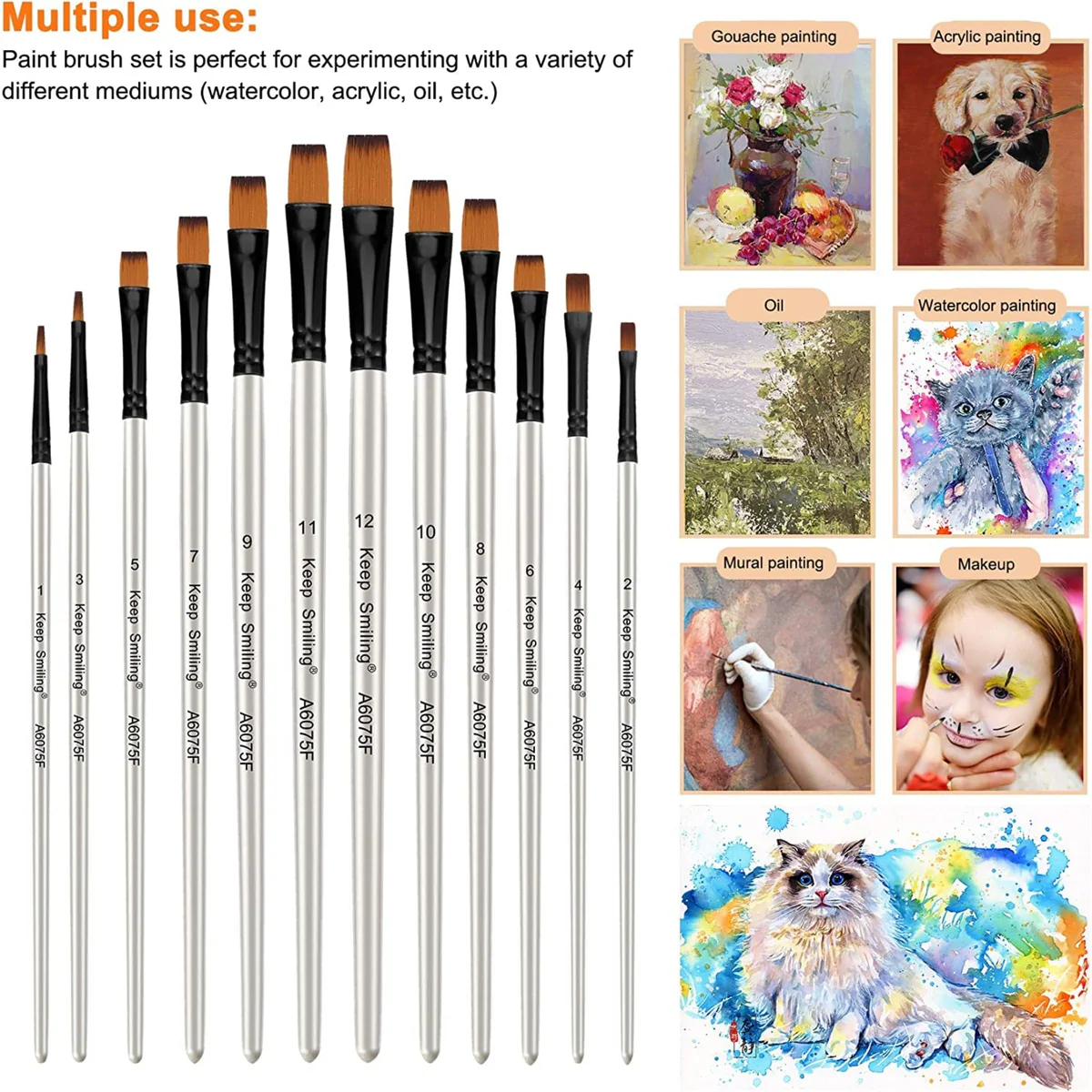 Keep Smiling Professional Flat Tip Paint Brush Pack Of 10