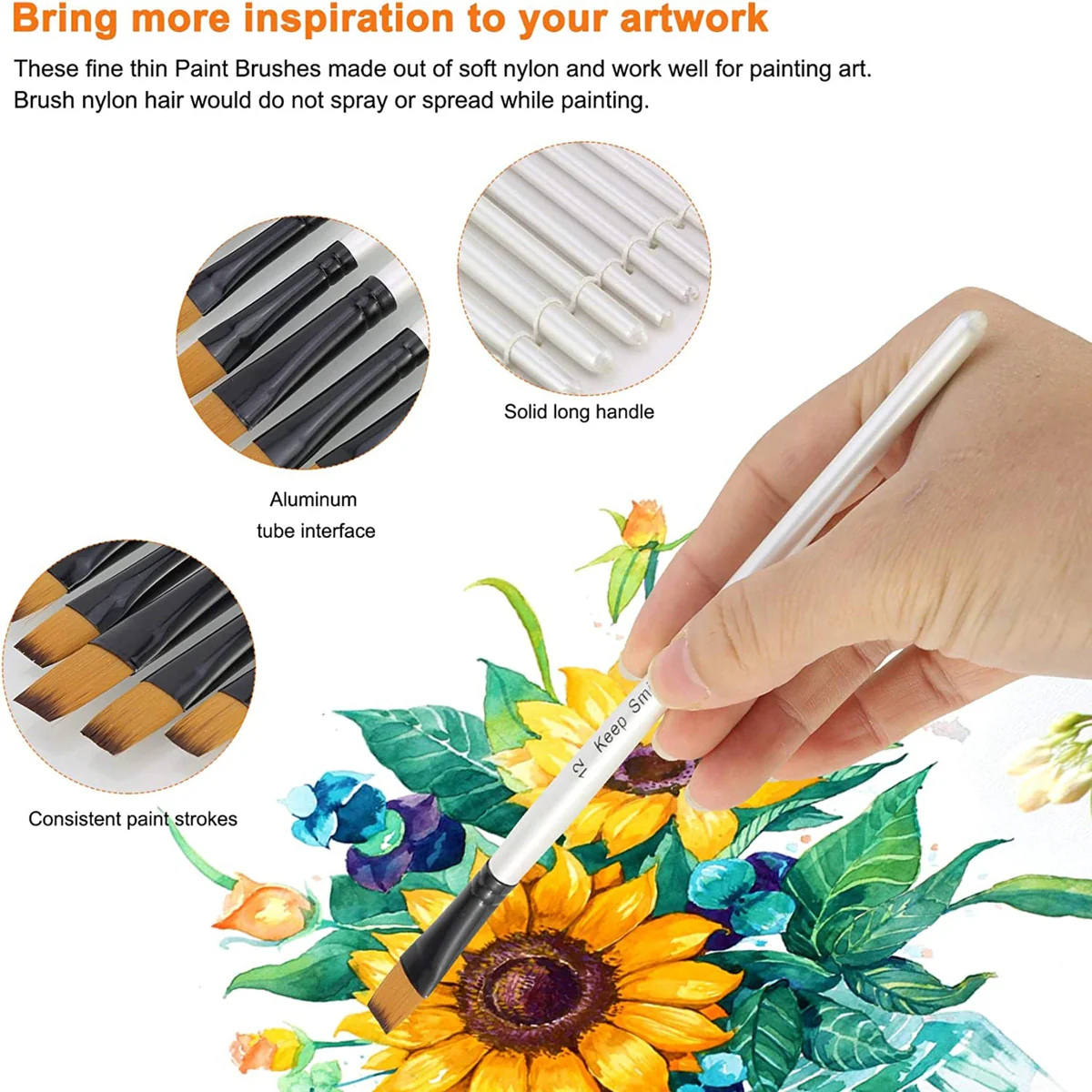 Keep Smiling Professional Flat Tip Paint Brush Pack Of 10
