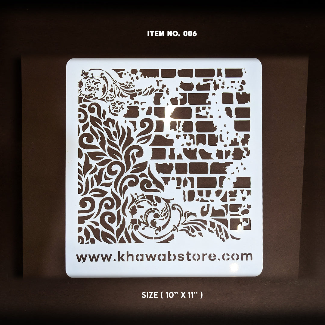 Vintage Floral Brick Wall Reusable Stencil – Item 006 (10" × 11")