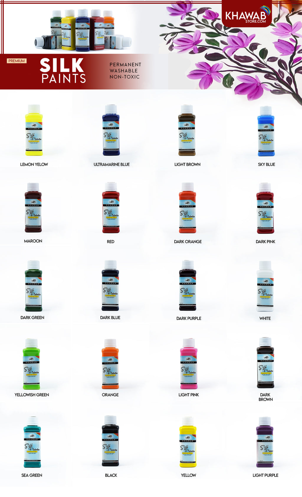 Khawab Professional Silk Fabric Paint 100ml for Vibrant Textile Art
