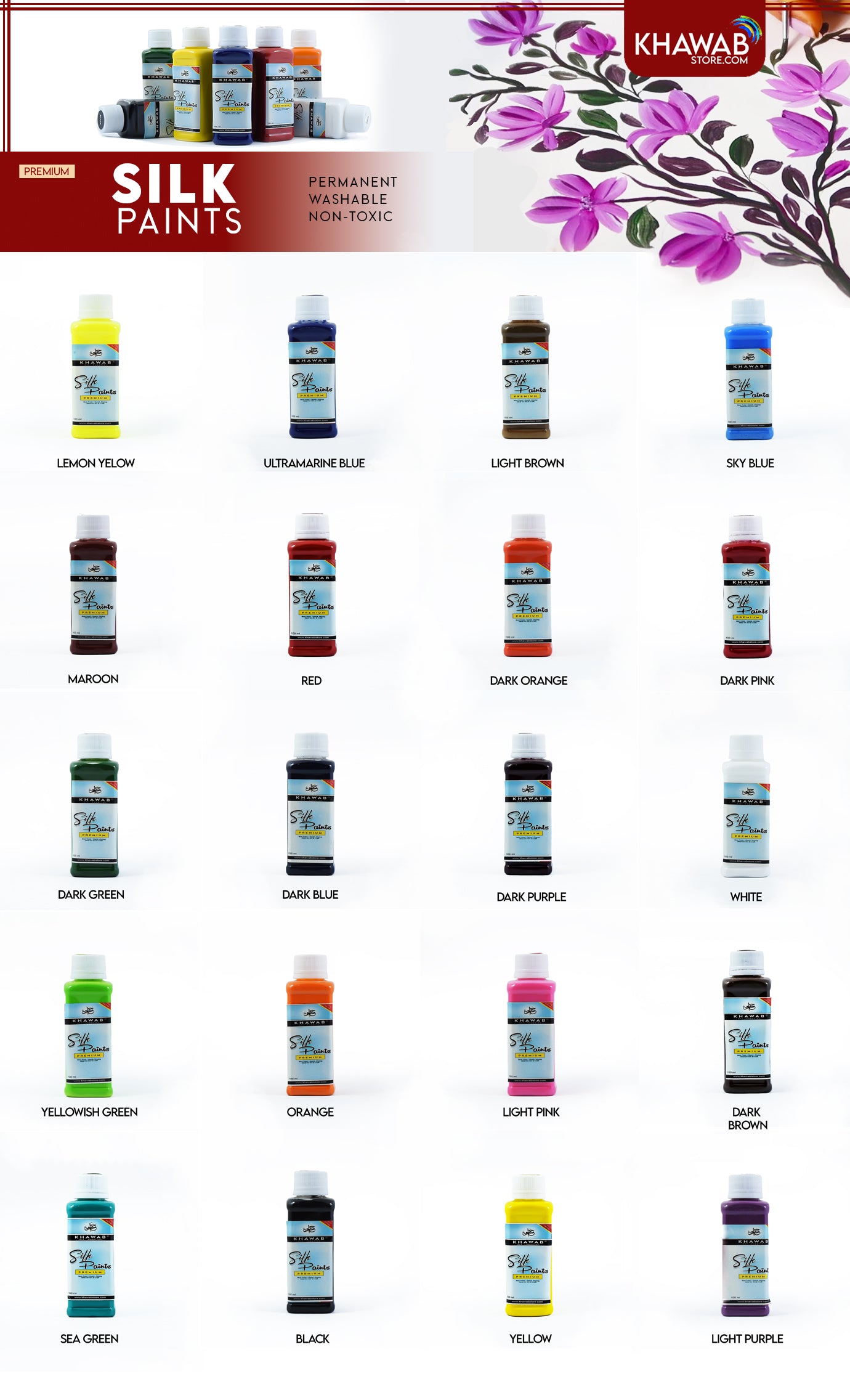 Khawab Professional Silk Fabric Paint 100ml for Vibrant Textile Art